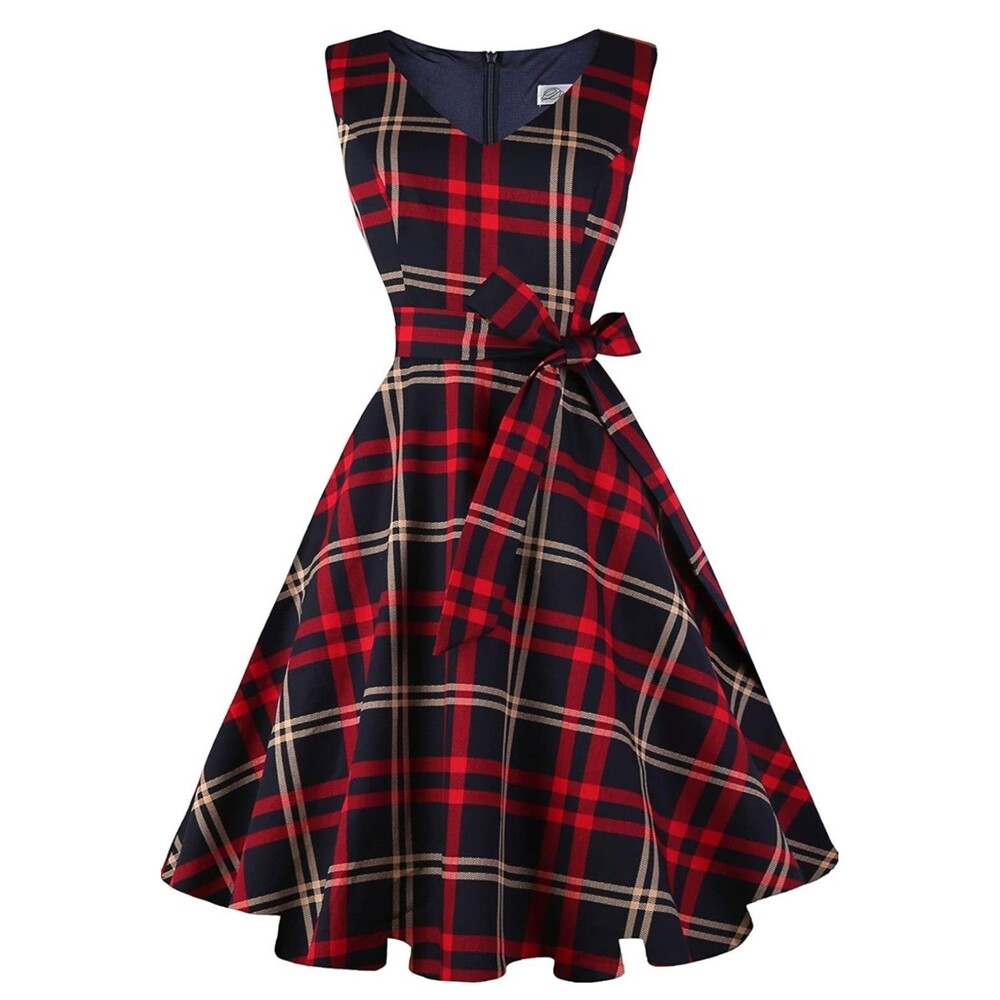 NWOT Dressever Women's Sleeveless V-Neck A-line Plaid Dress - Size XXL